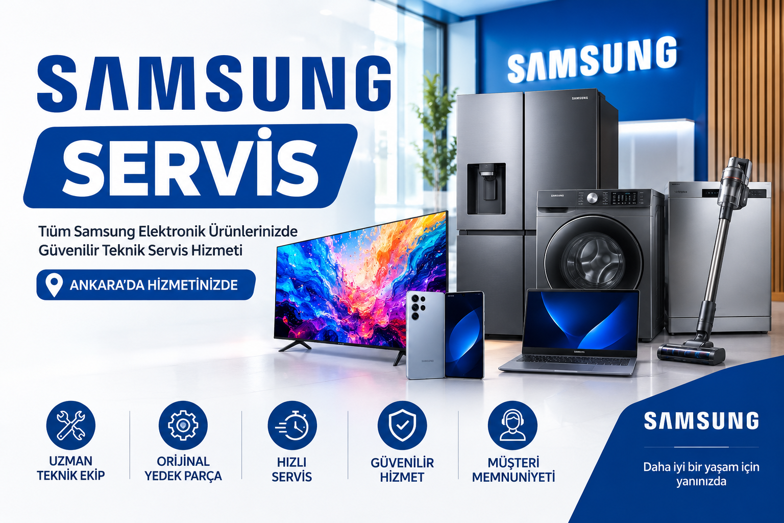 Samsung Servis Ankara — telefon, televizyon, buzdolabı, çamaşır makinesi ve bulaşık makinesi teknik servisi